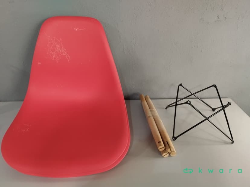 Banqueta Escritório Slim Giratória e Cadeira Charles Eames Ferro Preto Assento Vermelho - foto 3