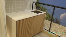 Pedra com Cuba de Inox e Armário 2 Portas sem Fundo - foto 1
