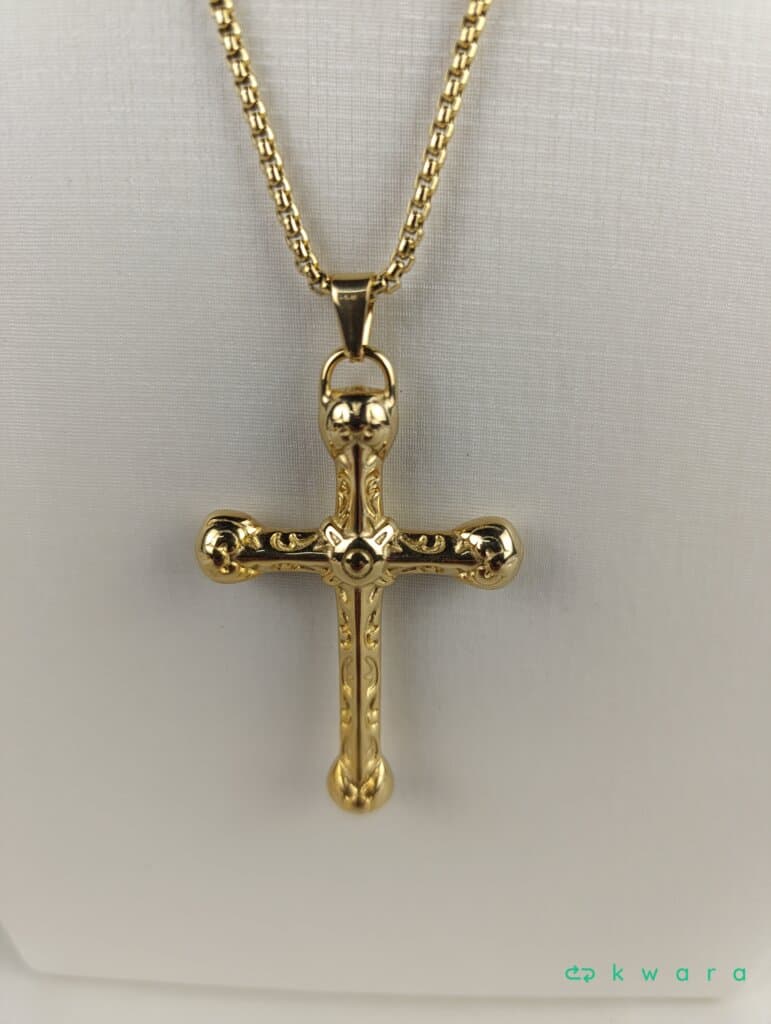 Corrente com pingente crucifixo banhado a ouro 65cm 6mm - foto 2
