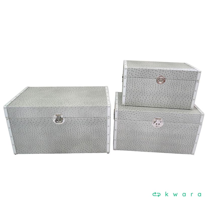 JOGO 3 BAÚS CINZA COM BRANCO 67X39X39CM - foto 1