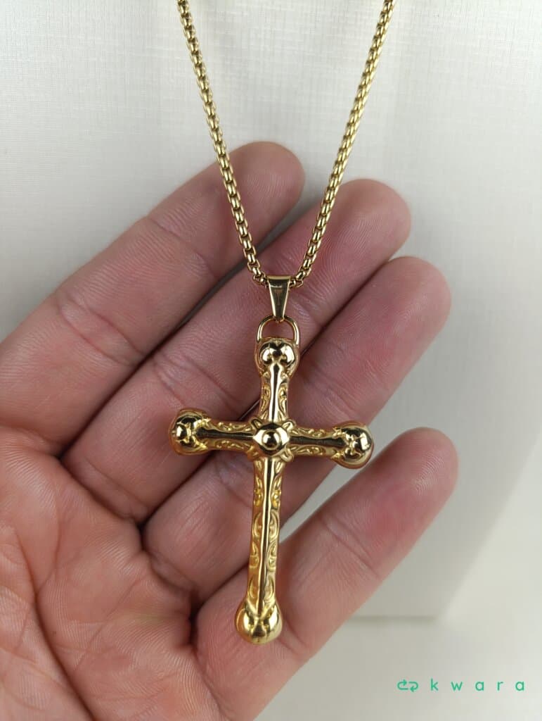 Corrente com pingente crucifixo banhado a ouro 65cm 6mm - foto 3