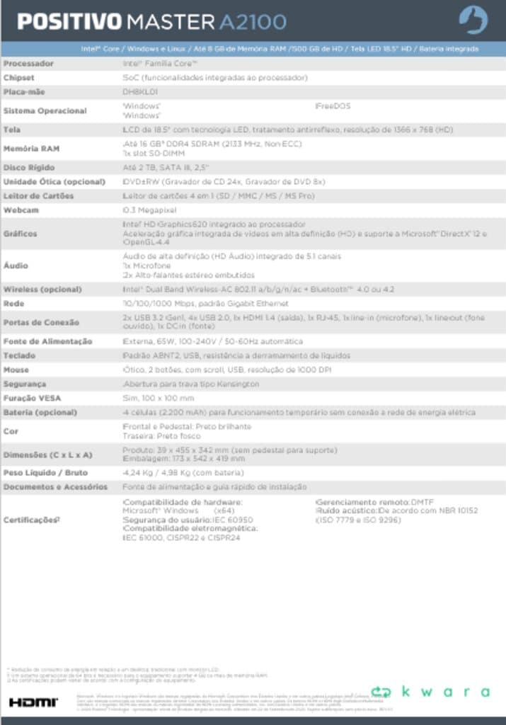 Computador All-in-One Positivo Master A2100 / Processador Intel Core i3 / Tela de 18,5" polegadas / Teclado e Mouse - foto 11