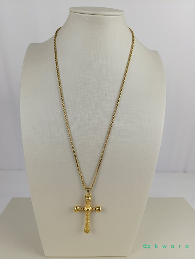 Corrente com pingente crucifixo banhado a ouro 65cm 6mm - foto 1