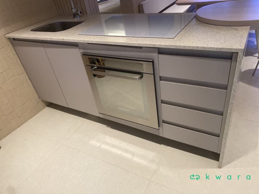 Bancada em pedra com cuba, recorte para eletros, gabinete com 4 gavetas, 2 portas e tampo de madeira Bontempo Móveis (Não inclui forno, cooktop e torneira) - foto 1