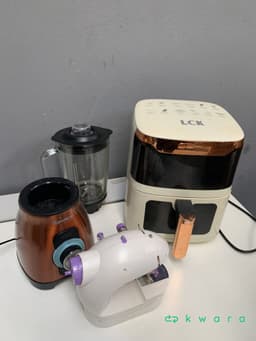 Mini máquina de costura reta portátil, liquidificador copo de vidro c/ 1,5 l e air fryer 6 litros 1500w sem óleo - foto 4
