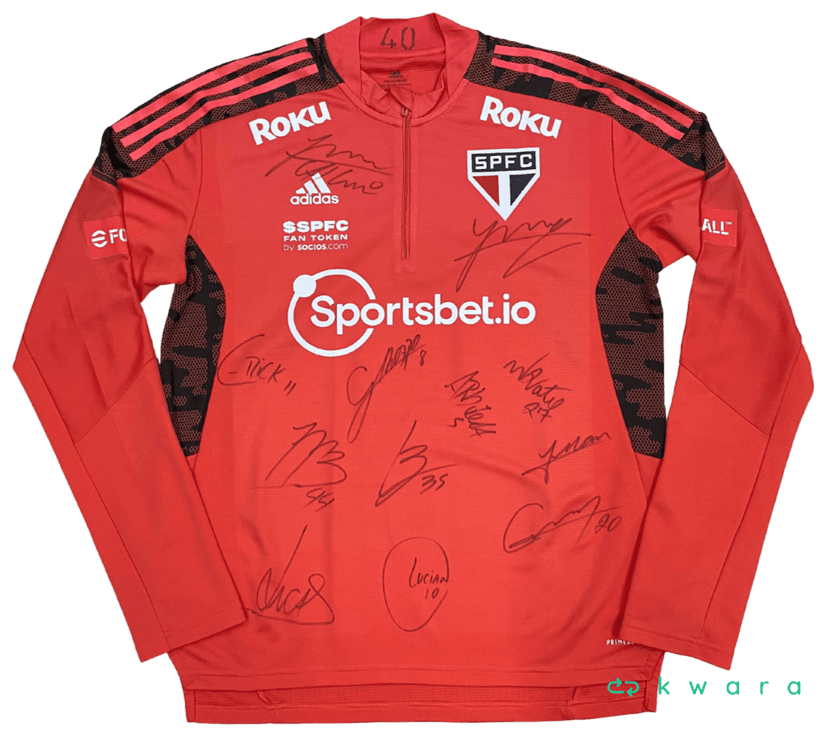 Blusa Treino Vermelha do SPFC Autografada - foto 1