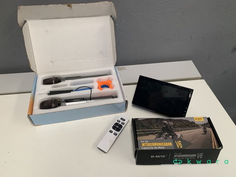 Central multimídia mp5, kit 2 microfones sem fio profissional e rádio par rádio comunicador v6 plus - foto 4