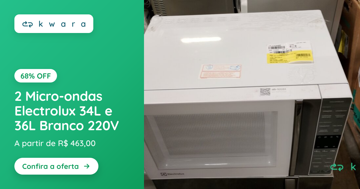 2 Micro-ondas Electrolux 34L e 36L Branco 220V | Lote 032 | Kwara