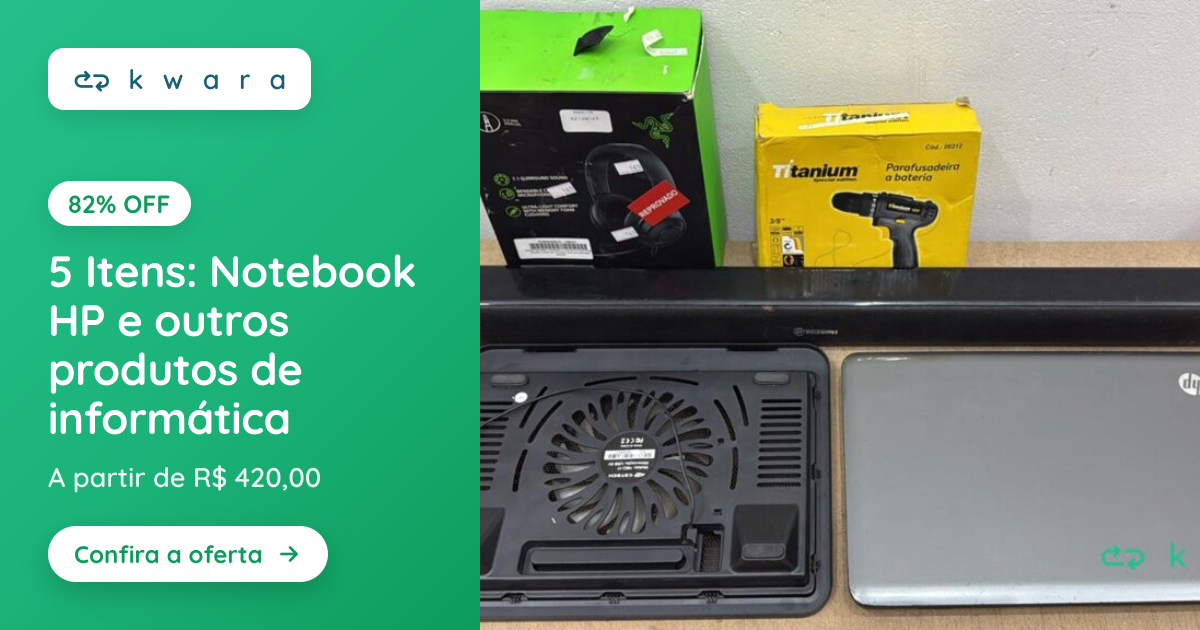 5 Itens: Notebook HP e outros produtos de informática | Lote 054 | Kwara
