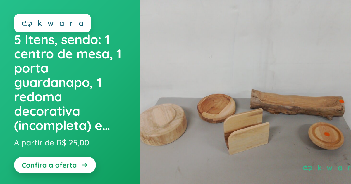 5 Itens, sendo: 1 centro de mesa, 1 porta guardanapo, 1 redoma ...