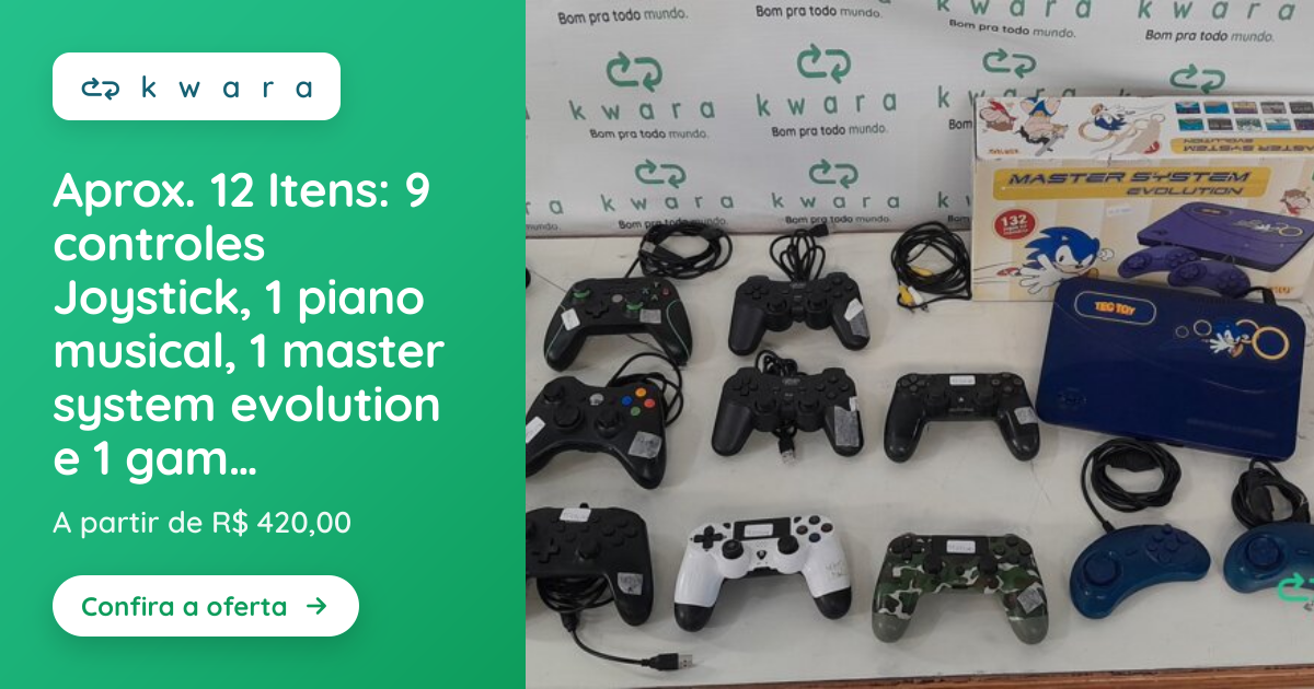 Aprox. 12 Itens: 9 controles Joystick, 1 piano musical, 1 master system ...