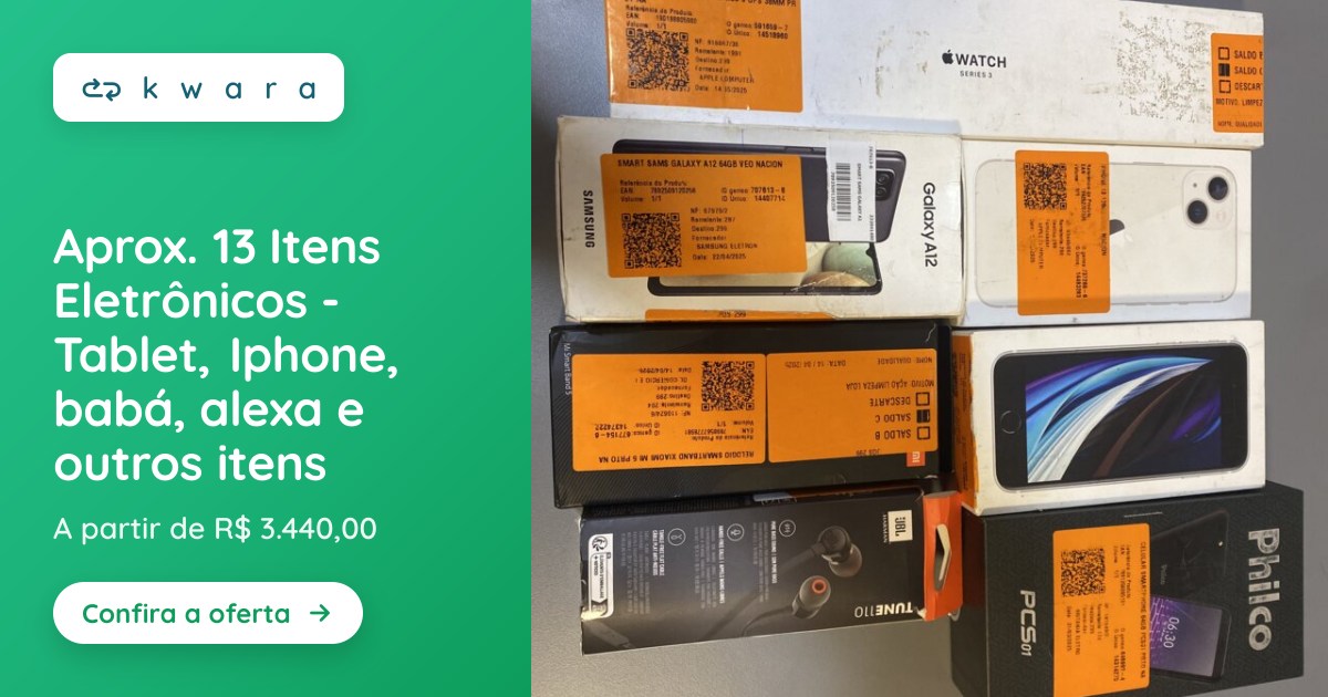 Aprox. 13 Itens Eletrônicos - Tablet, Iphone, babá, alexa e outros ...