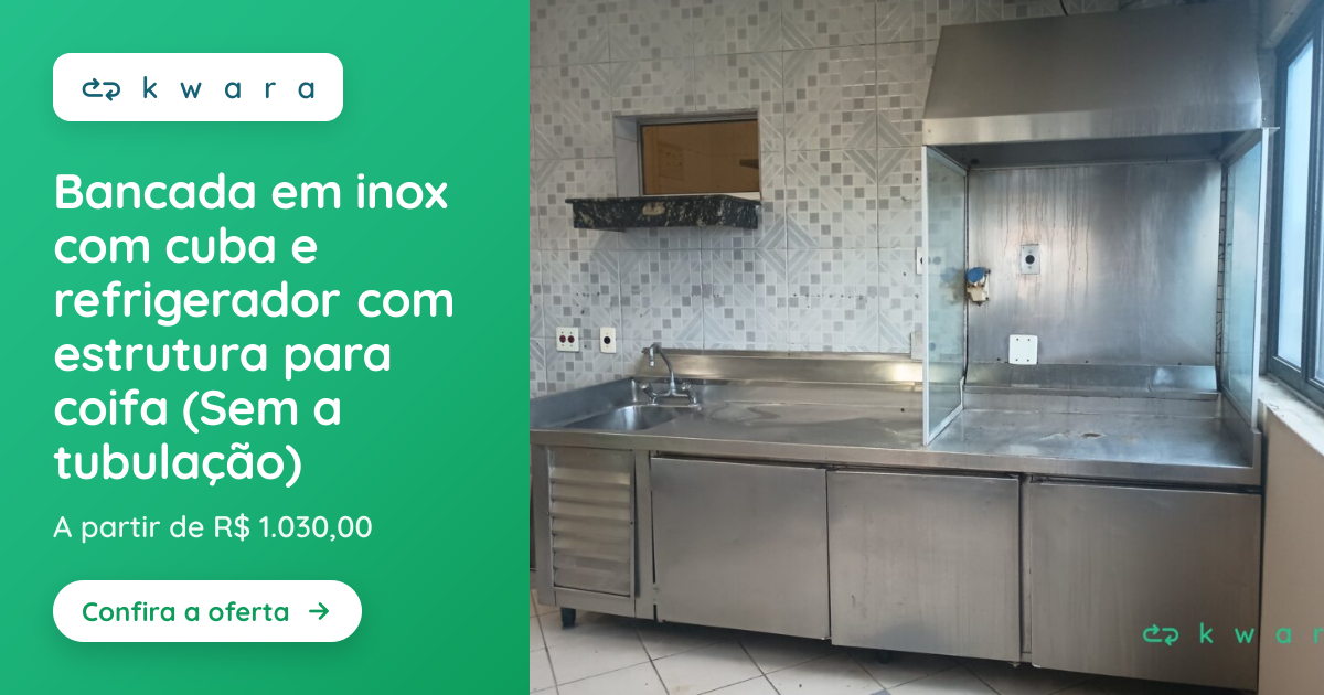 Bancada em inox com cuba e refrigerador com estrutura para coifa (Sem a ...