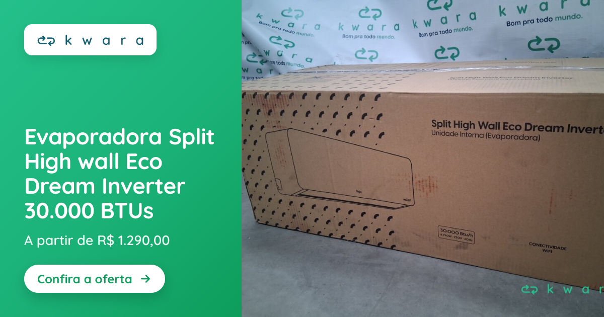 Evaporadora Split High wall Eco Dream Inverter 30.000 BTUs | Lote 124 ...